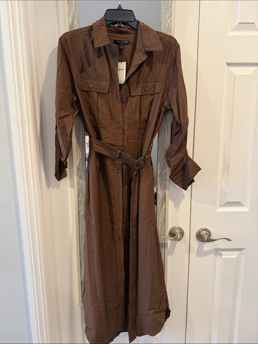 Banana Republic Factory Brown Long Trench Shirt Dress with Belt
